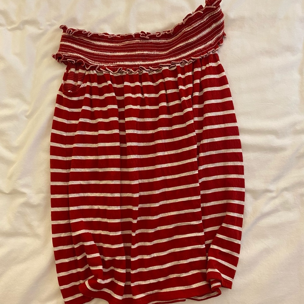 Red and white off the shoulder top